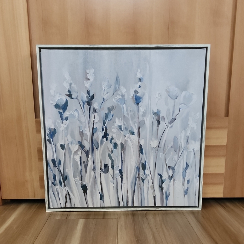 Floral Abstract Art in Blue and White Set Of 2